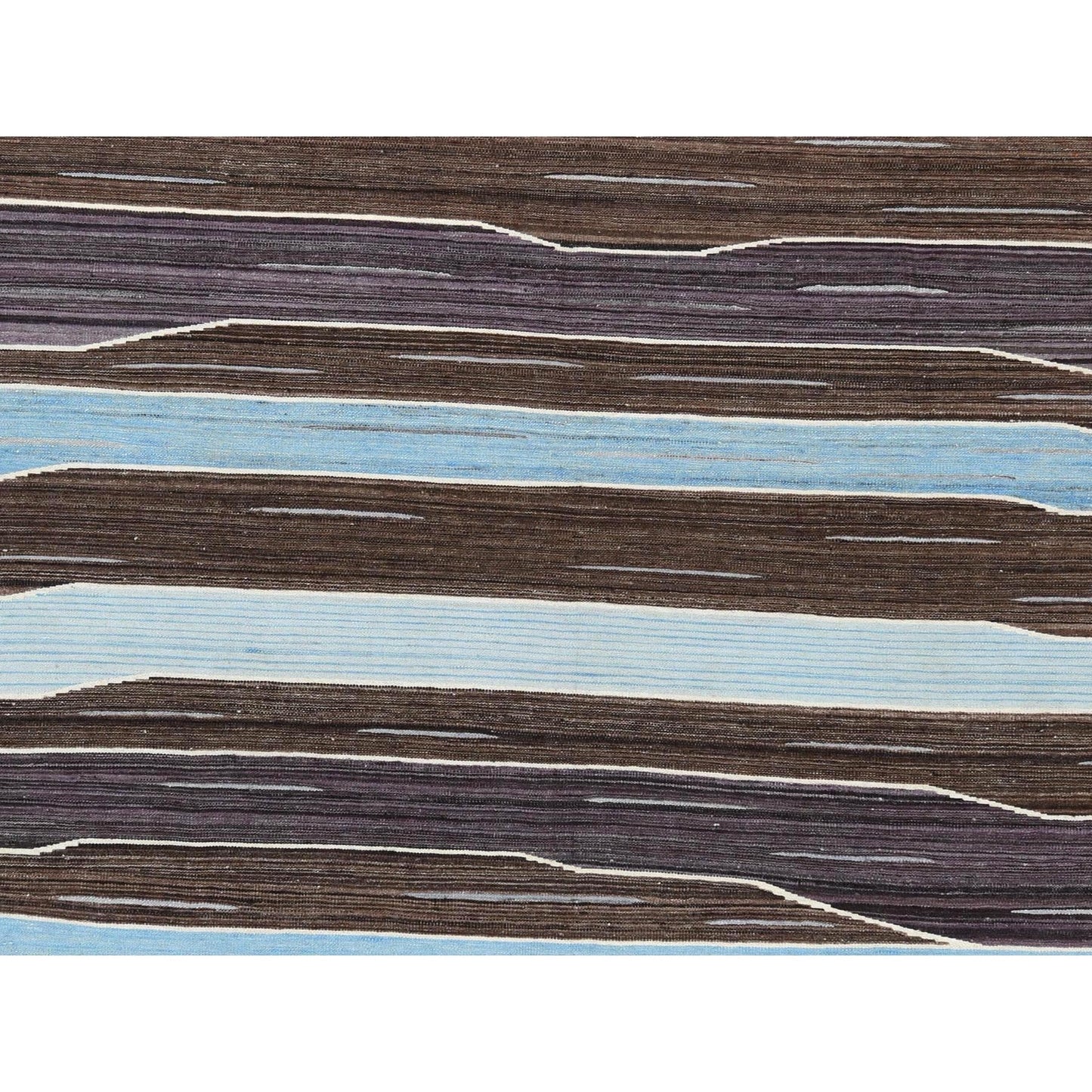 8'2"X10'1" Hand Woven Brown And Blue Mountain Design Flat Weave Kilim Rug