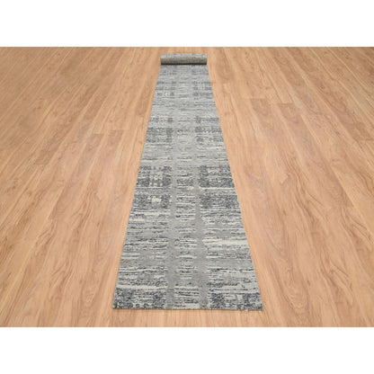 2'7"X23'8" Gray Wool Hand Knotted Modern Design Xl Runner Rug