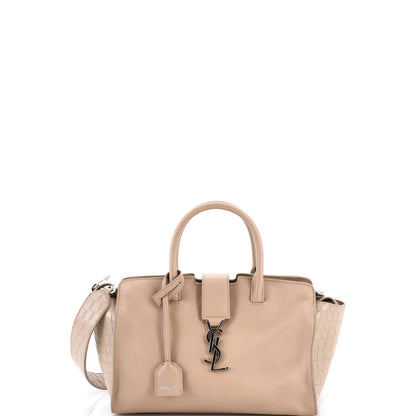 Saint Laurent Monogram Cabas Downtown Leather With Crocodile Embossed Leather