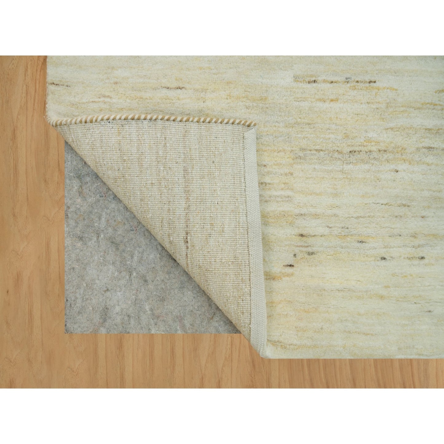 4'1"X10' White Plain Design Wool Hand Knotted Plush Wide Runner Rug