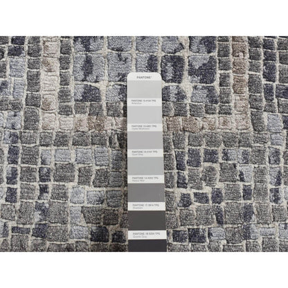 2'3"X3'2" Gray Silken Roman Mosaic Design Hand Knotted Sample Rug
