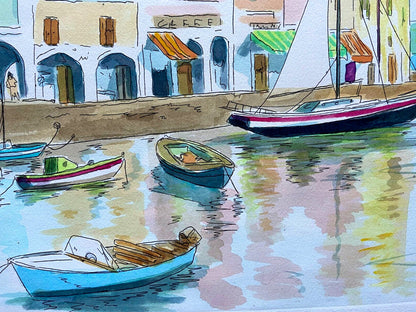 Aldo Riso ''Portofino'' Hand-Painted Engraving 60X80 - Authenticated And Signed