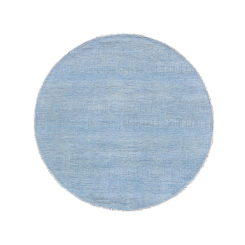 6'X6' Blue Grass Design Wool And Silk Round Hand Knotted Oriental Rug