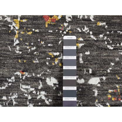 Rug 6'1"X9'2" Black Transitional Agra Design Wool and Silk Hand Knotted