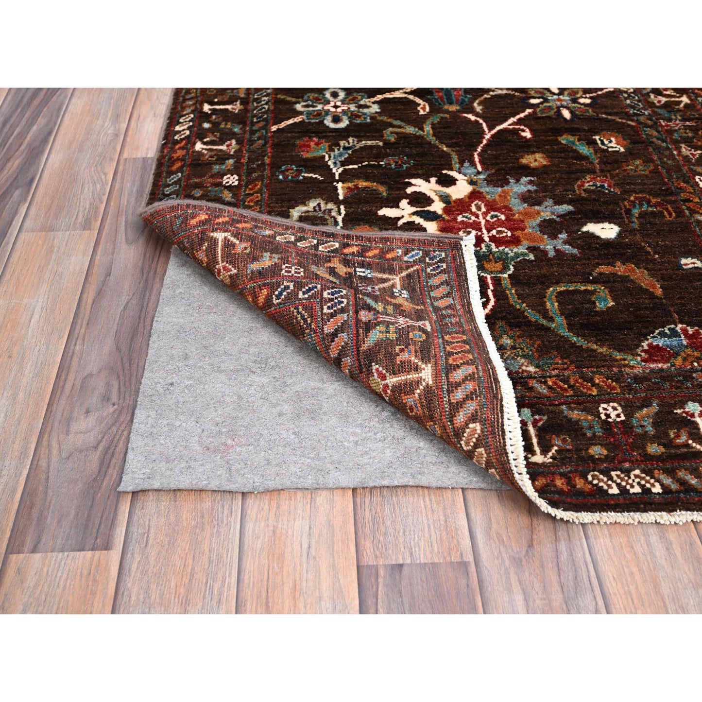 2'8"X8'6" Brown Pure Wool Afghan Sultani Oriental Runner Rug