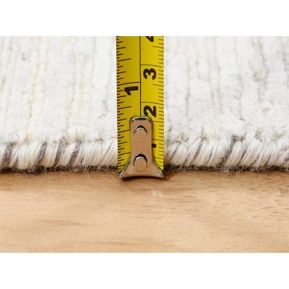 2'6"X12' Ivory Hand Spun Undyed Pure Wool Modern Hand Knotted Runner Rug