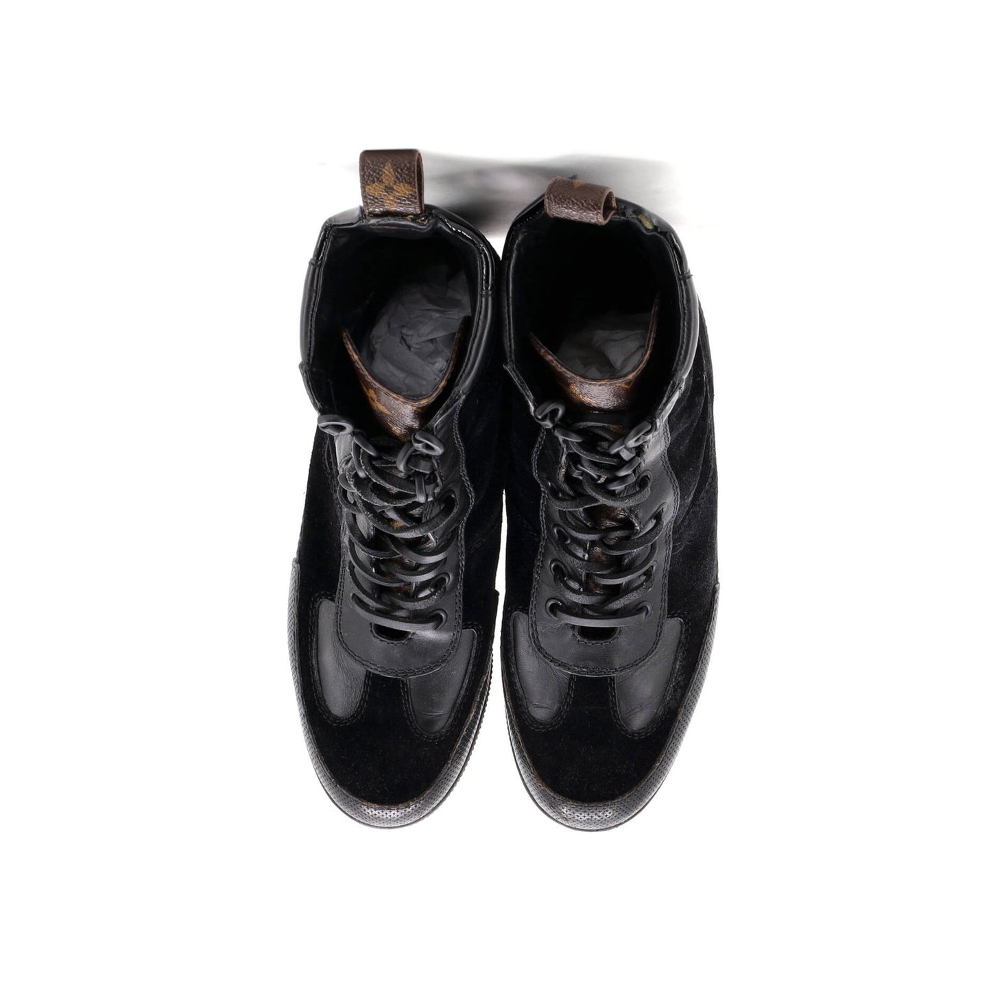 Louis Vuitton Women'S Laureate Platform Desert Boots Suede With Monogram Canvas