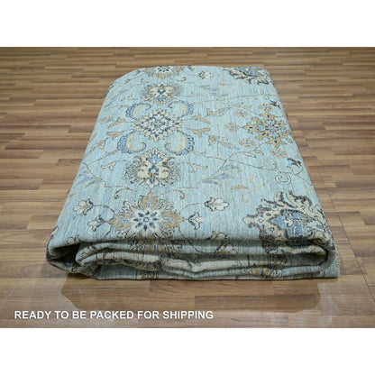 10'X13'10" Blue Hand Knotted Agra Shah Abbas Flower Vines Design Wool Rug