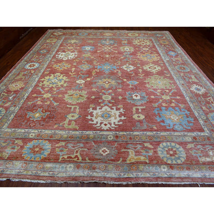 11'10"X14'3" Red Afghan Angora Oushak Wool Hand Knotted Oversized Rug