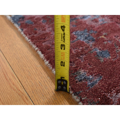 2'6"X10' Gray Modern Abstract Wool And Silk Hand Knotted Runner Rug