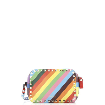 Valentino Garavani Rockstud 1973 Camera Crossbody Bag Striped Leather