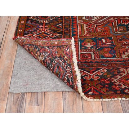 10'X12'5" Chili Red Pure Wool Hand Knotted Vintage Zoroastrian Heris Rug