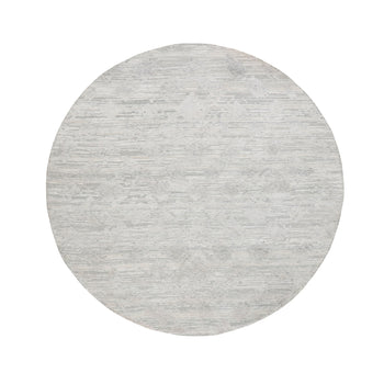 6'X6' Hand Spun Undyed Natural Wool Modern Round Hand Knotted Rug