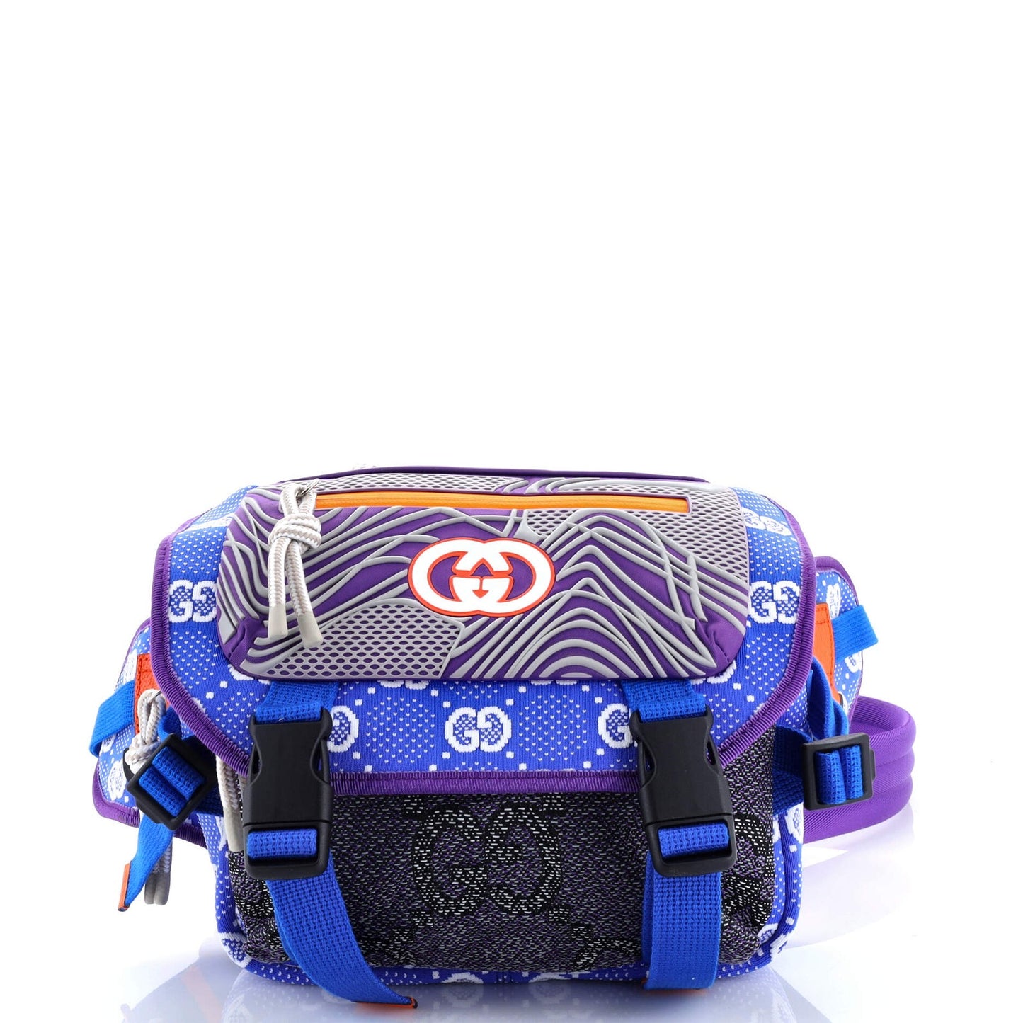 Gucci Buckle Flap Chest Strap Backpack Gg Fabric With Rubber