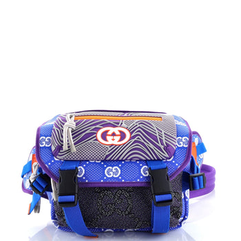 Gucci Buckle Flap Chest Strap Backpack Gg Fabric With Rubber