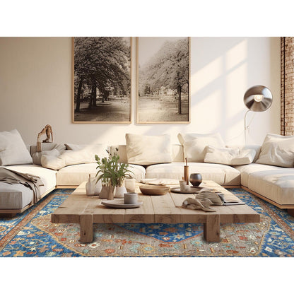 9'10"X13'8" Brown Peshawar Heris Hand Knotted Soft High Mountain Wool Rug