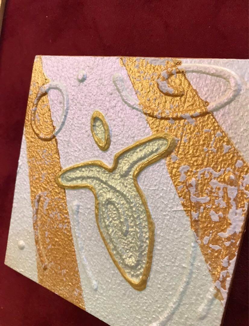 Andy Lakey - Love Angels Pink & Green Original Textured Painting On Wood Signed