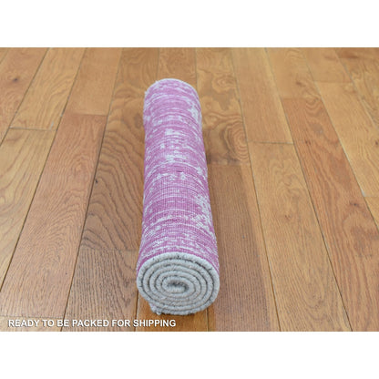 2'X3' Pink Fine Jacquard Hand Loomed Wool And Plant Based Silk Mat Rug