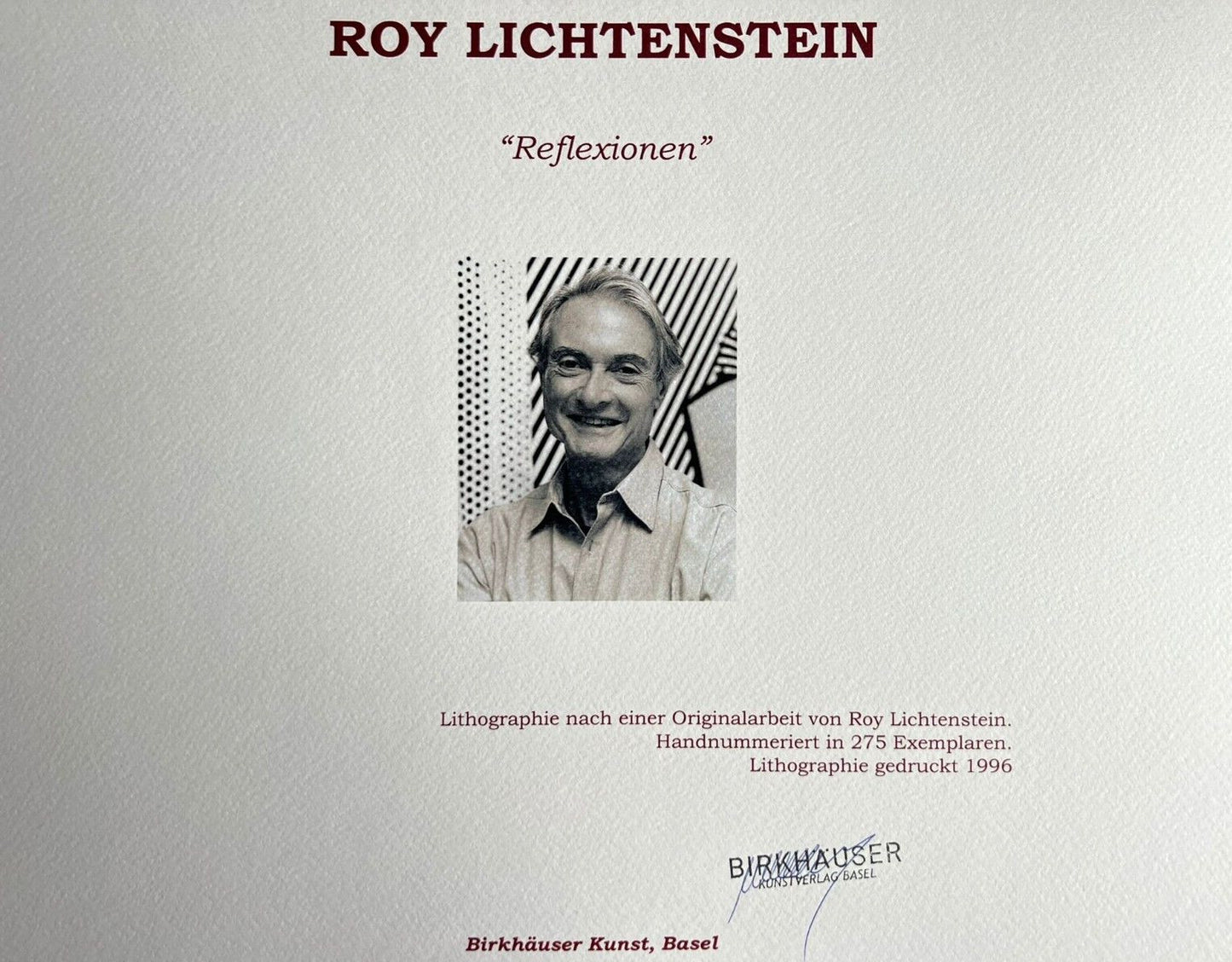 Roy Lichtenstein Lithograph Coa: Hand Numbered 275 Exe