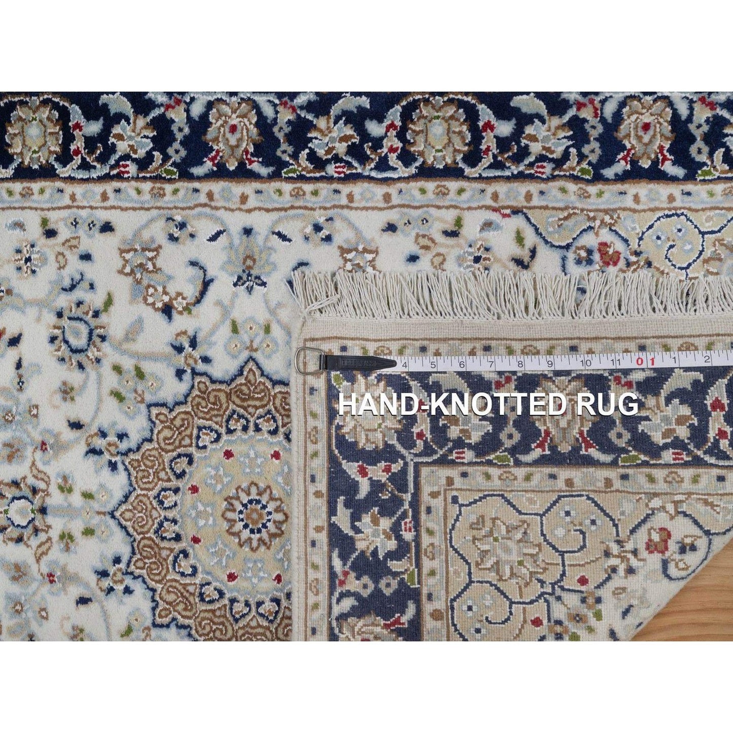 2'8"X10'3" Ivory Nain Medallion Motif Wool & Silk Hand Knotted Runner Rug