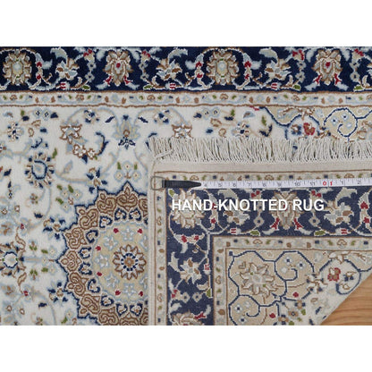 2'8"X10'3" Ivory Nain Medallion Motif Wool & Silk Hand Knotted Runner Rug