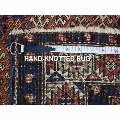 3'9"X4'8" Brown Antique Caucasian Kazak Pure Wool Hand Knotted Rug