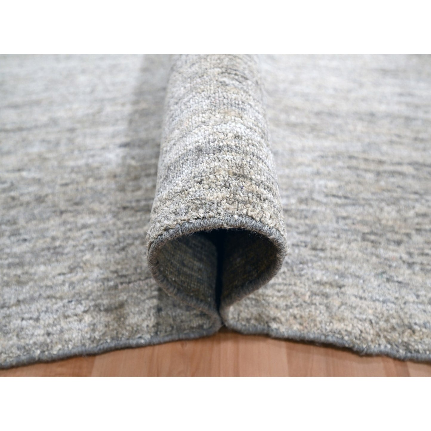 9'1"x11'10" Warm Taupe Plain Solid Design Pure Sari Silk Hand Knotted Rug
