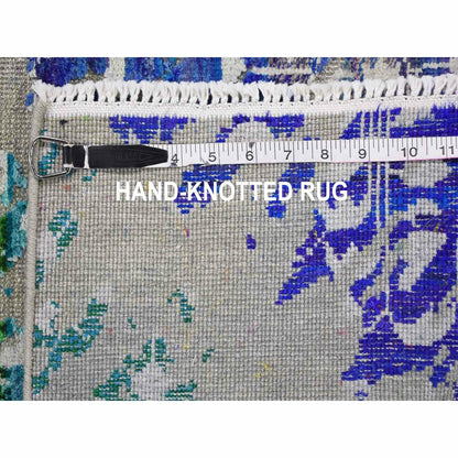 2'X2' Sample Gray Sari Silk With Textured Wool Hand Knotted Oriental Rug