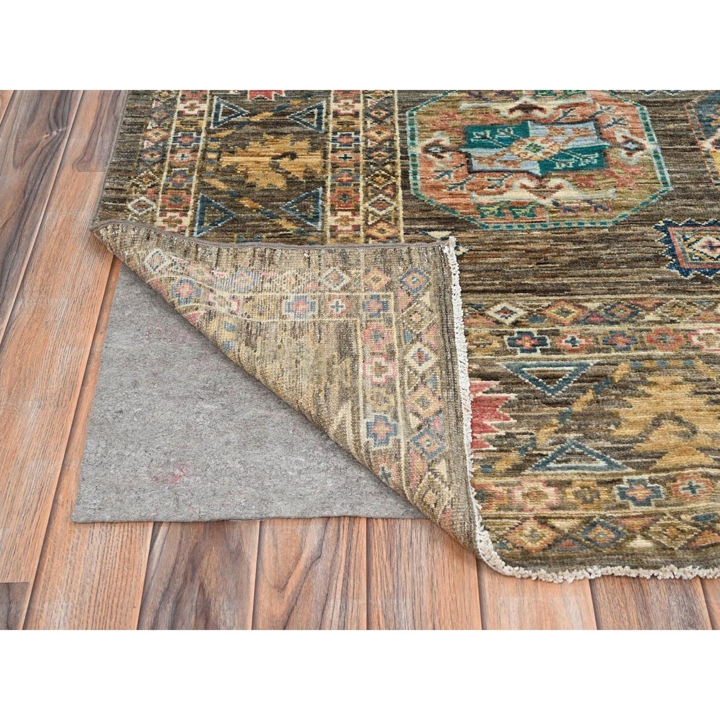 8'5"X10' Covert Green Kazak Dense Weave Tribal Medallion Oriental Rug