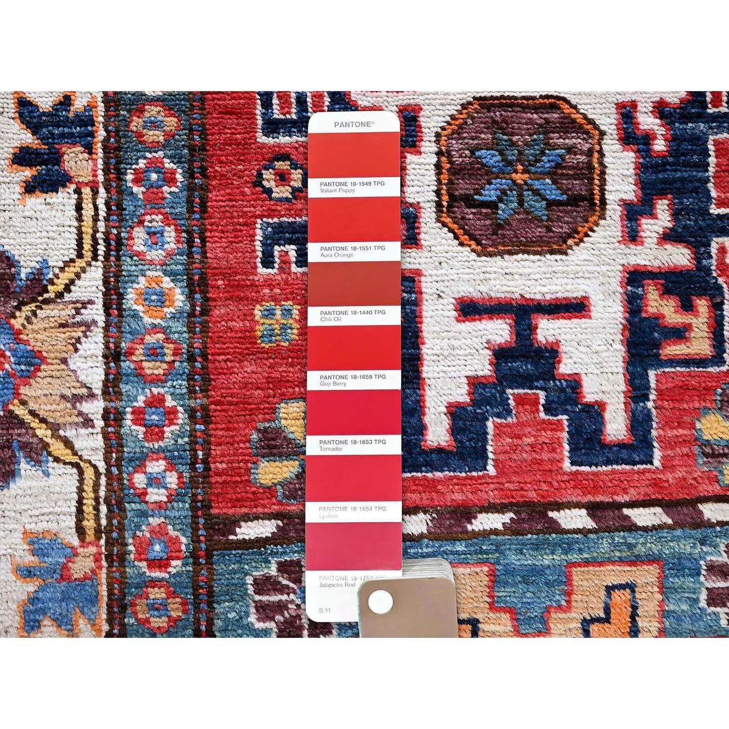 2'9"X9'8" Colorful Caucasian Design Revival Wool Hand Knotted Runner Rug