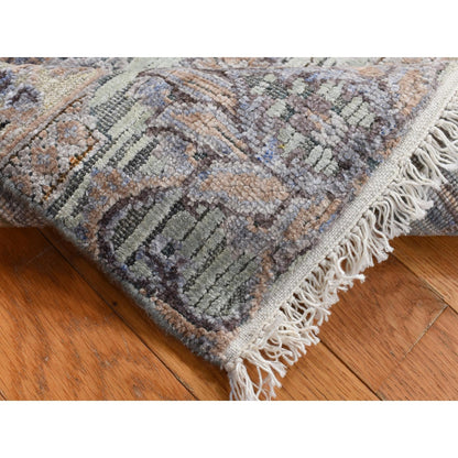 2'X3' Green Silk With Wool Mughal Design Hand Knotted Mat Rug