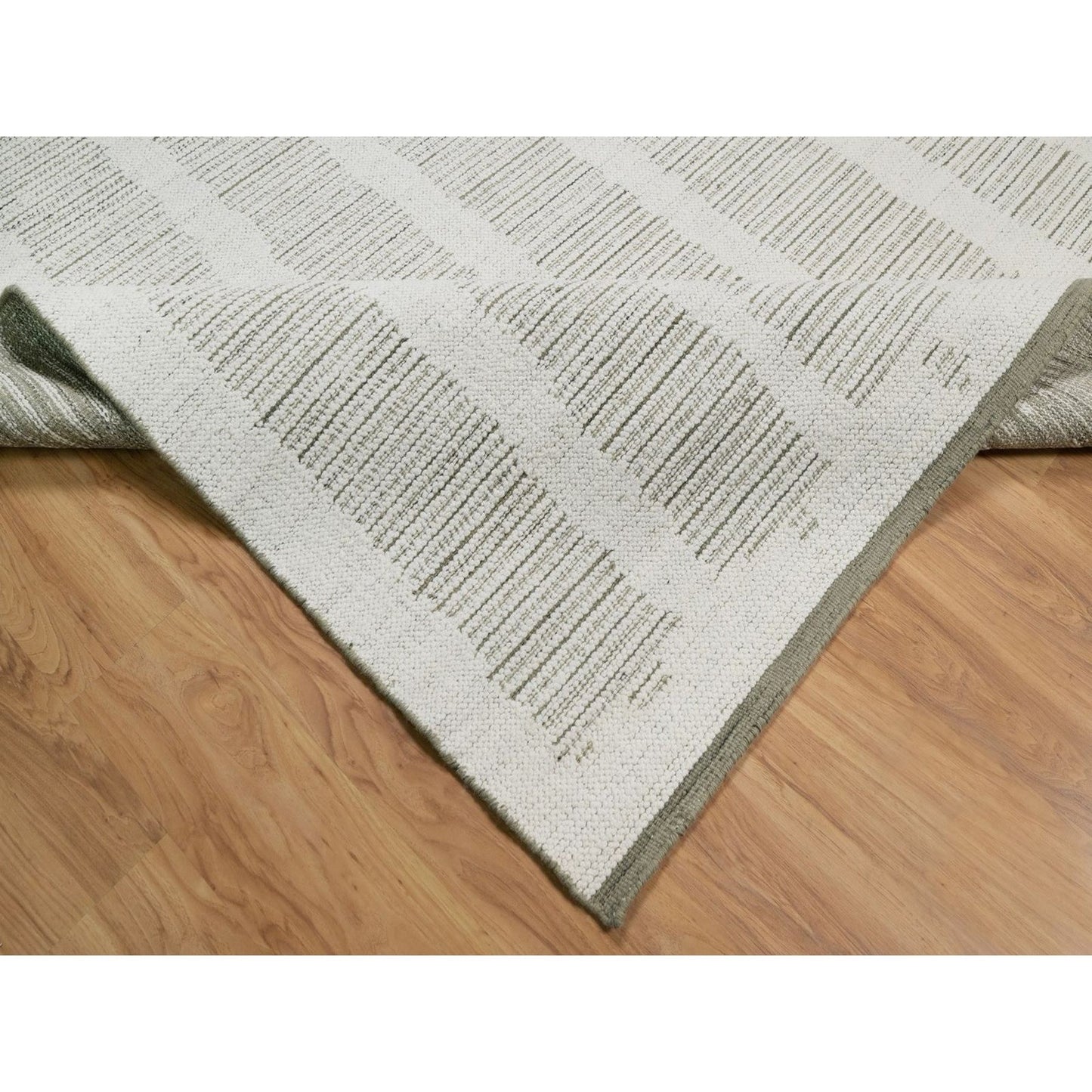 10'X14'1" Ivory Flat Weave With Pile Rug Undyed Natural Wool Hand Woven