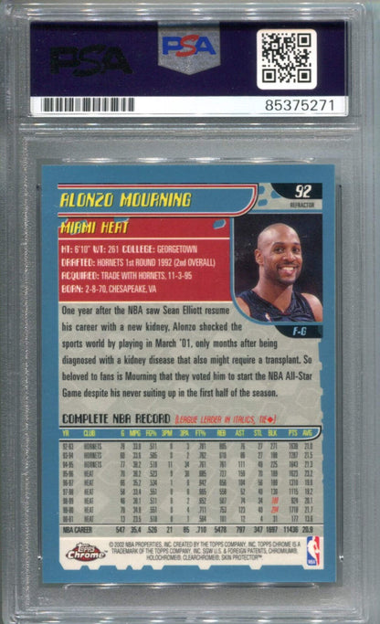 Alonzo Mourning 2002 Topps Chrome Aqua Refractor Psa Auto Auth Card
