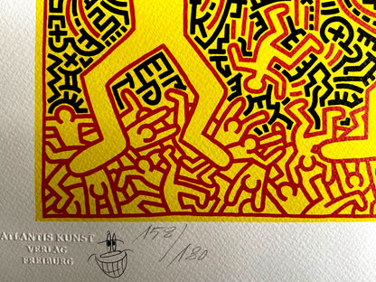 Keith Haring Lithograph From A Painting ' Coa Signed In Pen ' Hand Numbered