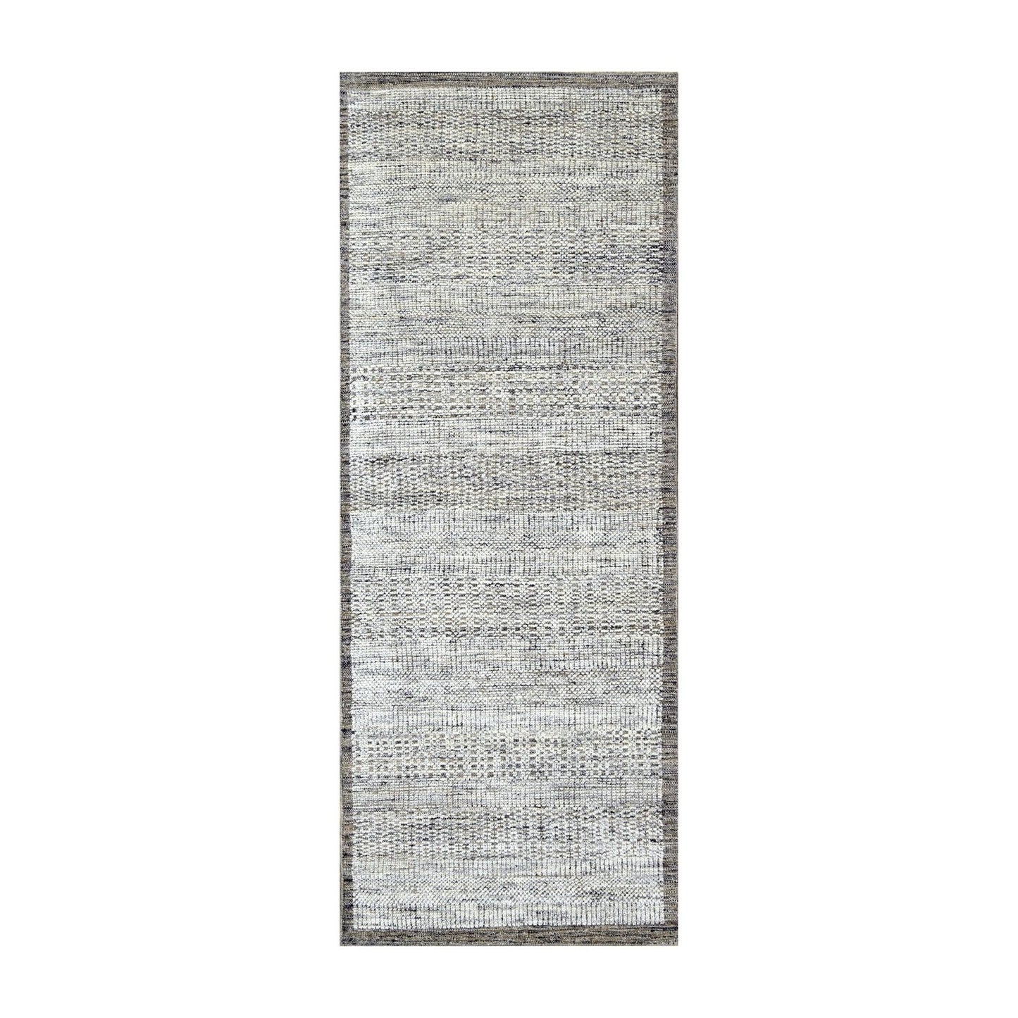 2'7"X6'2" Brown Hand Knotted Rug Pure Wool Oxidized Grass Design Runner