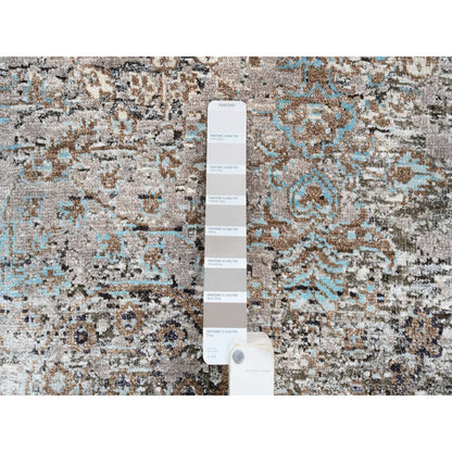 4'X10' Gray Transitional Farsian Silk/Wool Hand Knotted Wide Runner Rug