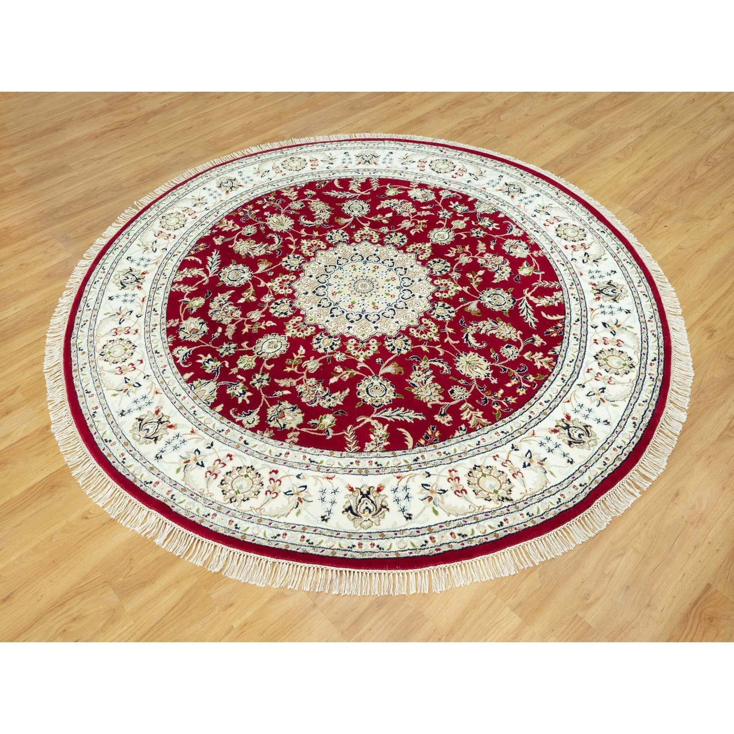 8'X8' Barn Red 250 Kpsi Hand Knotted Nain Soft Wool Oriental Round Rug