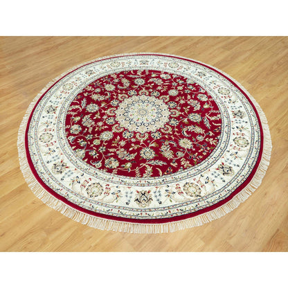 8'X8' Barn Red 250 Kpsi Hand Knotted Nain Soft Wool Oriental Round Rug