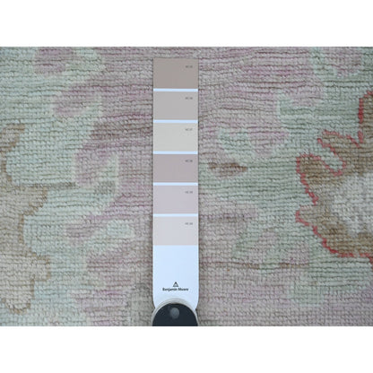 2'10"X11'7" Pink Wool Angora Oushak Leaf Design Hand Knotted Runner Rug
