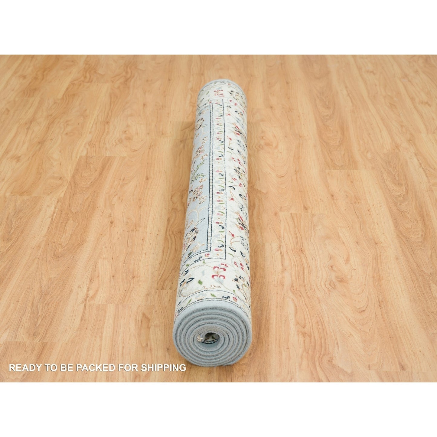 6'X9'2" Light Blue Nain Design 250 Kpsi Wool Hand Knotted Oriental Rug