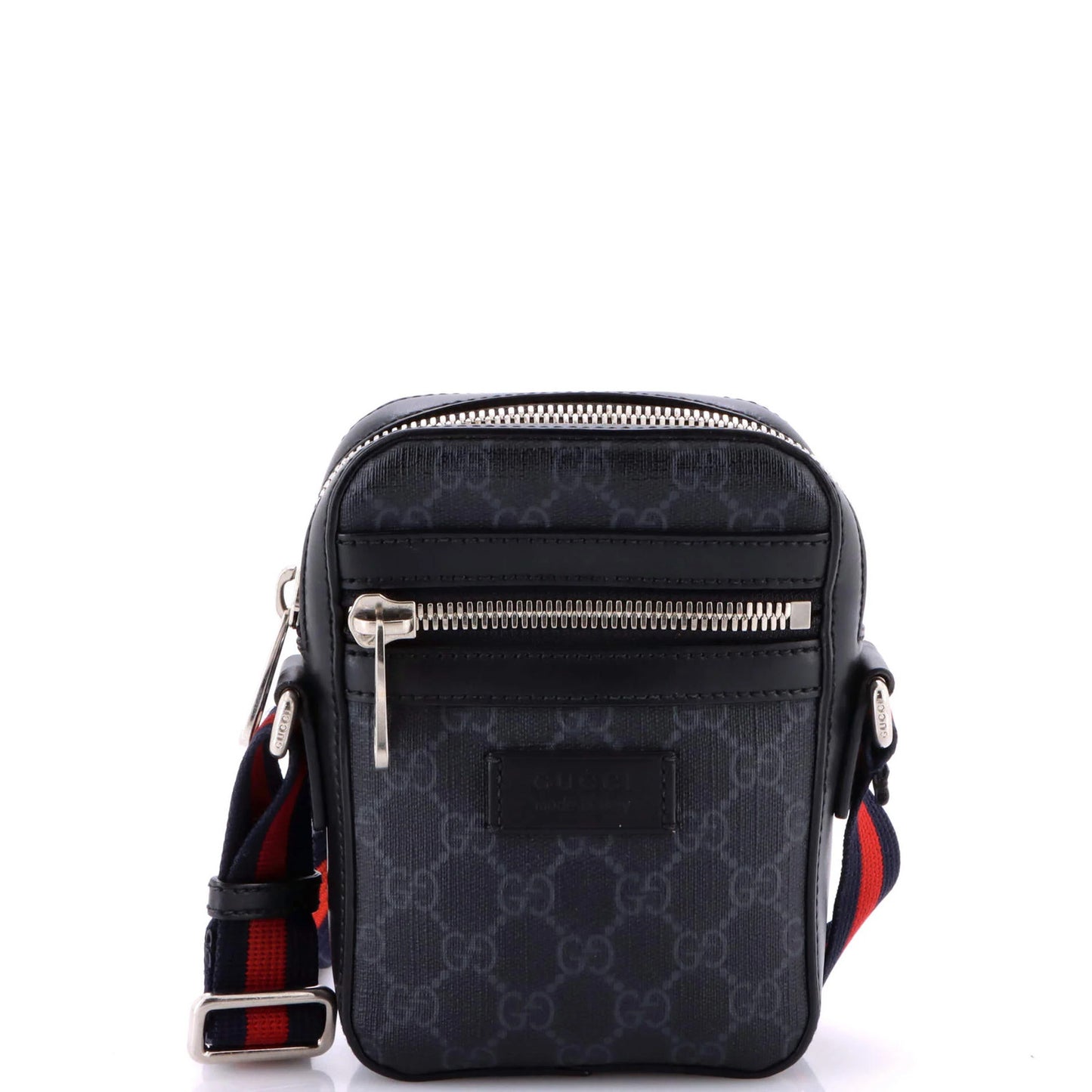 Gucci Web Strap Front Zip Messenger Bag Gg Coated Canvas Mini