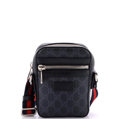Gucci Web Strap Front Zip Messenger Bag Gg Coated Canvas Mini