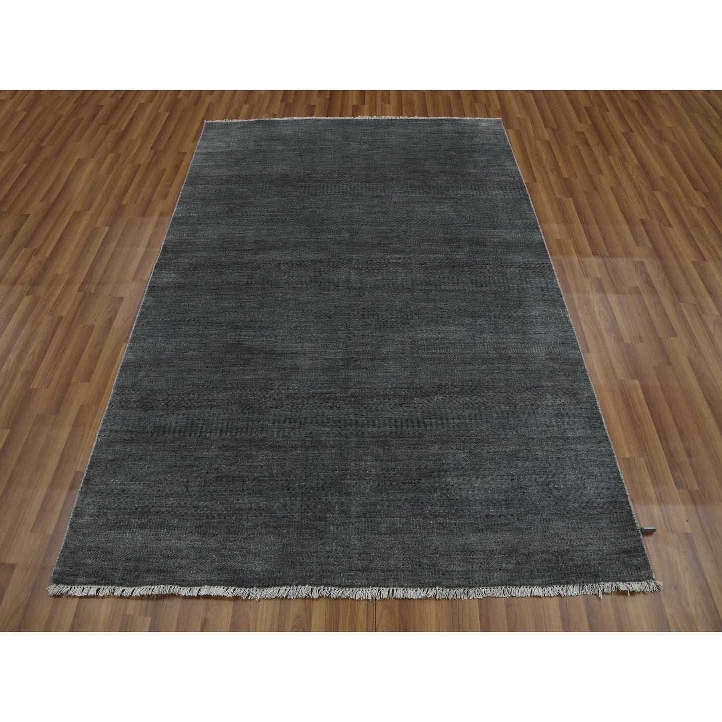 5'1"X7'1" Gray Hand Knotted Grass Design Wool And Silk Rug