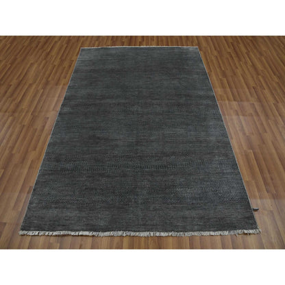 5'1"X7'1" Gray Hand Knotted Grass Design Wool And Silk Rug