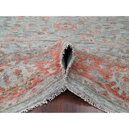 9'X11'10" Contented Green Hand Knotted Supple All Wool Oushak Design Rug