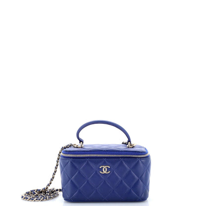 Chanel Classic Top Handle Vanity Case With Chain Quilted Lambskin Small
