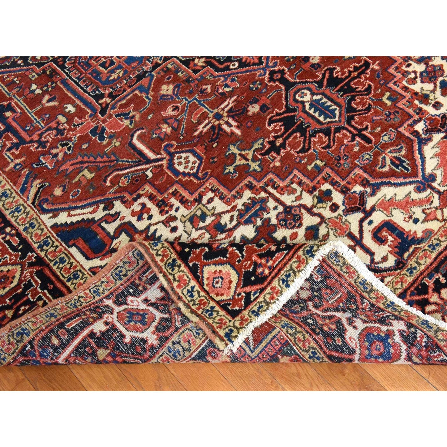 8'X11'3" Crimson Red Antique Zoroastrian Heris Pure Wool Hand Knotted Rug