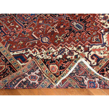 8'X11'3" Crimson Red Antique Zoroastrian Heris Pure Wool Hand Knotted Rug