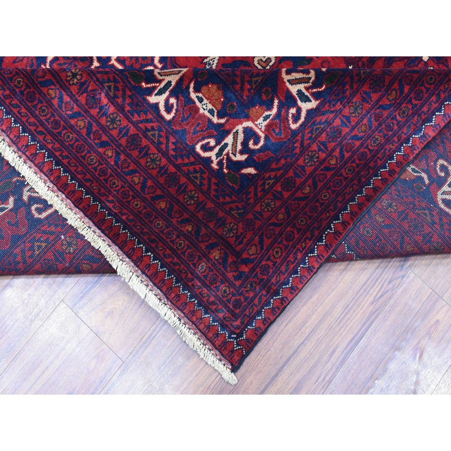10'X13'8" Red Afghan Khamyab Soft Wool Geometric Design Hand Knotted Rug