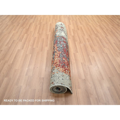 Rug 4'x6'2" Gray with Orange Abstract Design Pure Wool Hand Knotted